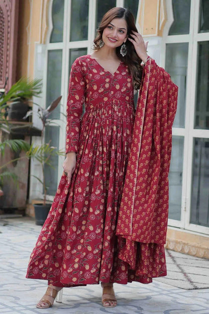 Maroon Colour Cotton Stitched Anarkali Suit SS1113918 A