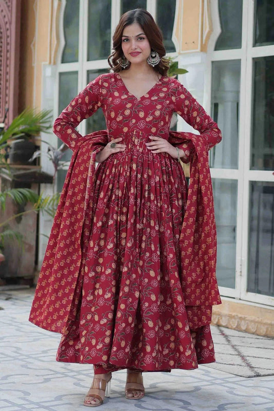 Maroon Colour Cotton Stitched Anarkali Suit SS1113918