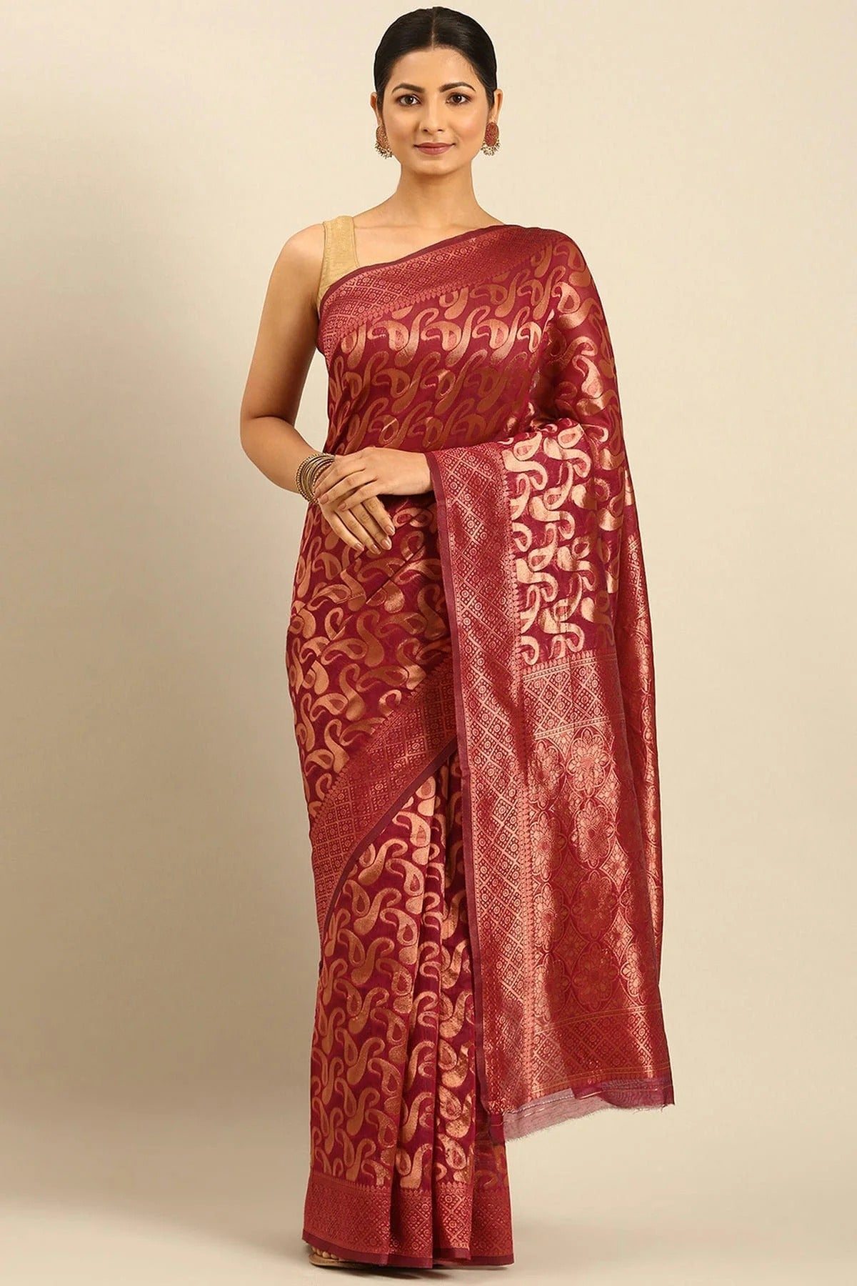 Maroon Colour Cotton Traditional Saree SD1102504