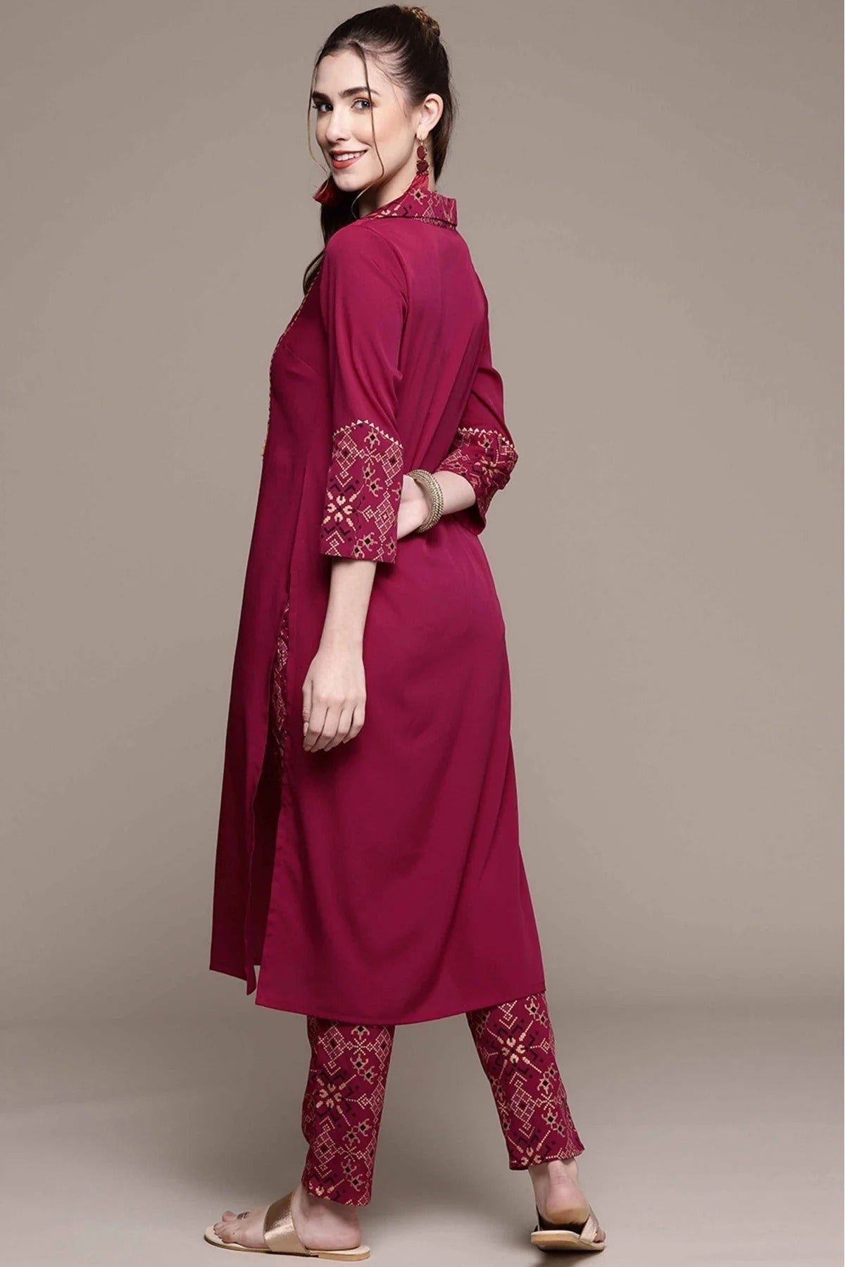 Maroon Colour Crepe Foil Print Kurta With Pant KR1060148 A