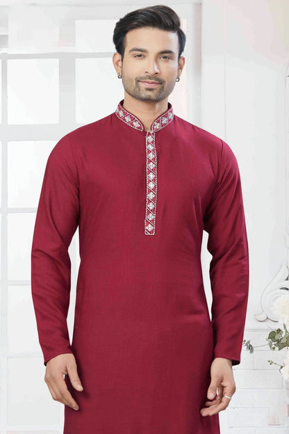 Maroon Colour Embroidery Cotton Kurta Pajama KP1113435 A