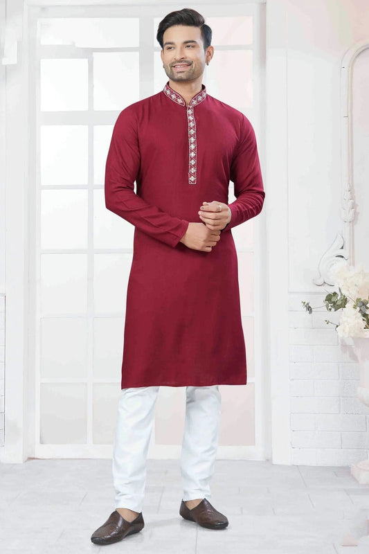 Maroon Colour Embroidery Cotton Kurta Pajama KP1113435
