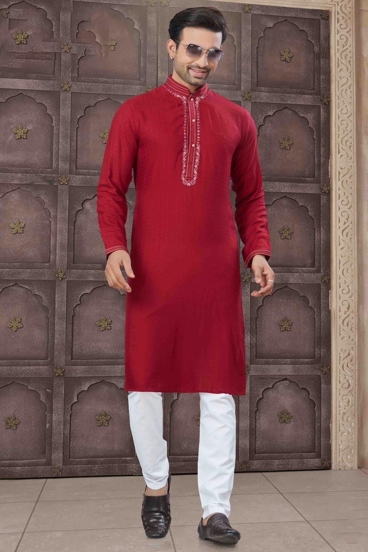 Maroon Colour Embroidery Cotton Kurta Pajama KP1113457
