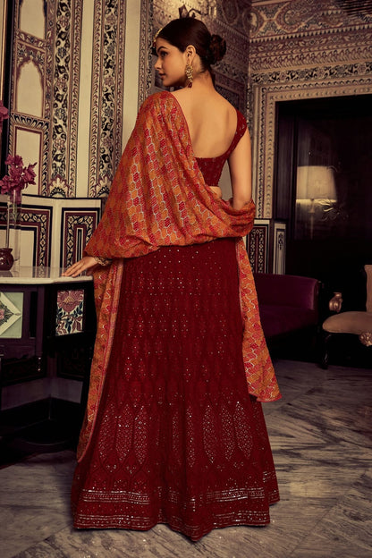 Maroon Colour Embroidery Georgette Lehenga Choli LD1080776 A
