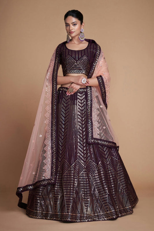 Maroon Colour Embroidery Georgette Lehenga Choli LD1080847