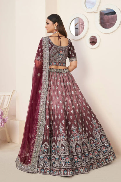 Maroon Colour Embroidery Satin Lehenga Choli LD1080859 A