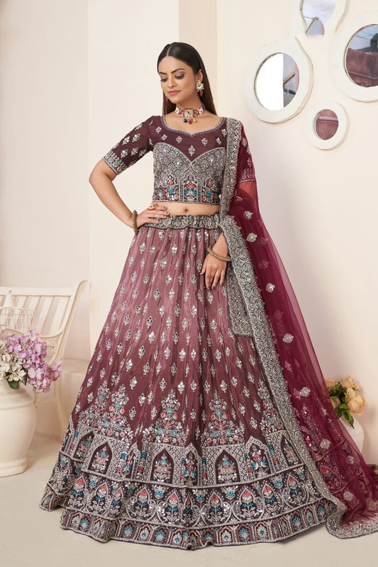 Maroon Colour Embroidery Satin Lehenga Choli LD1080859