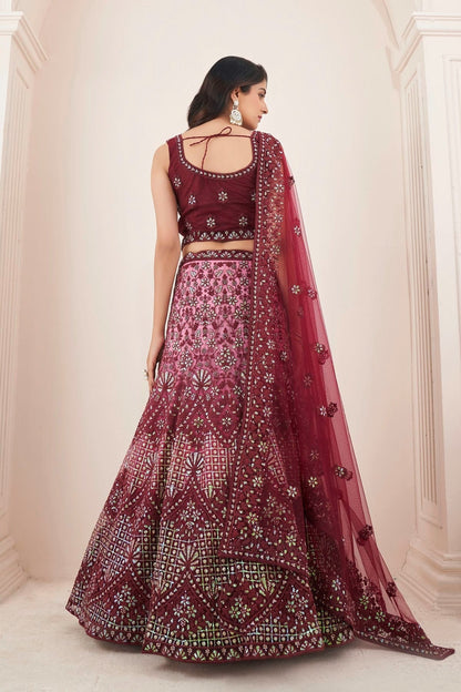 Maroon Colour Embroidery Soft Net Lehenga Choli LD1080828 A