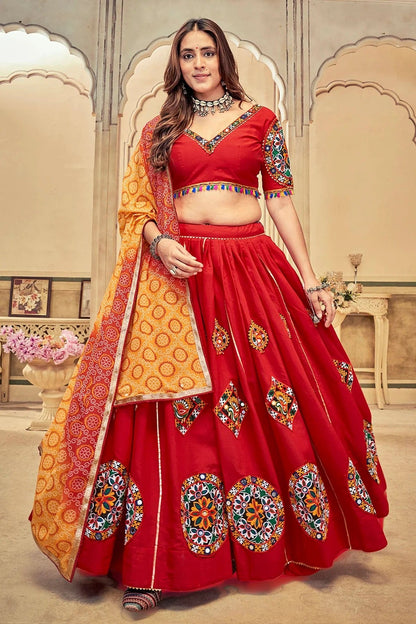 Maroon Colour Embroidery Work Cotton Silk Navratri Lehenga LD1170028