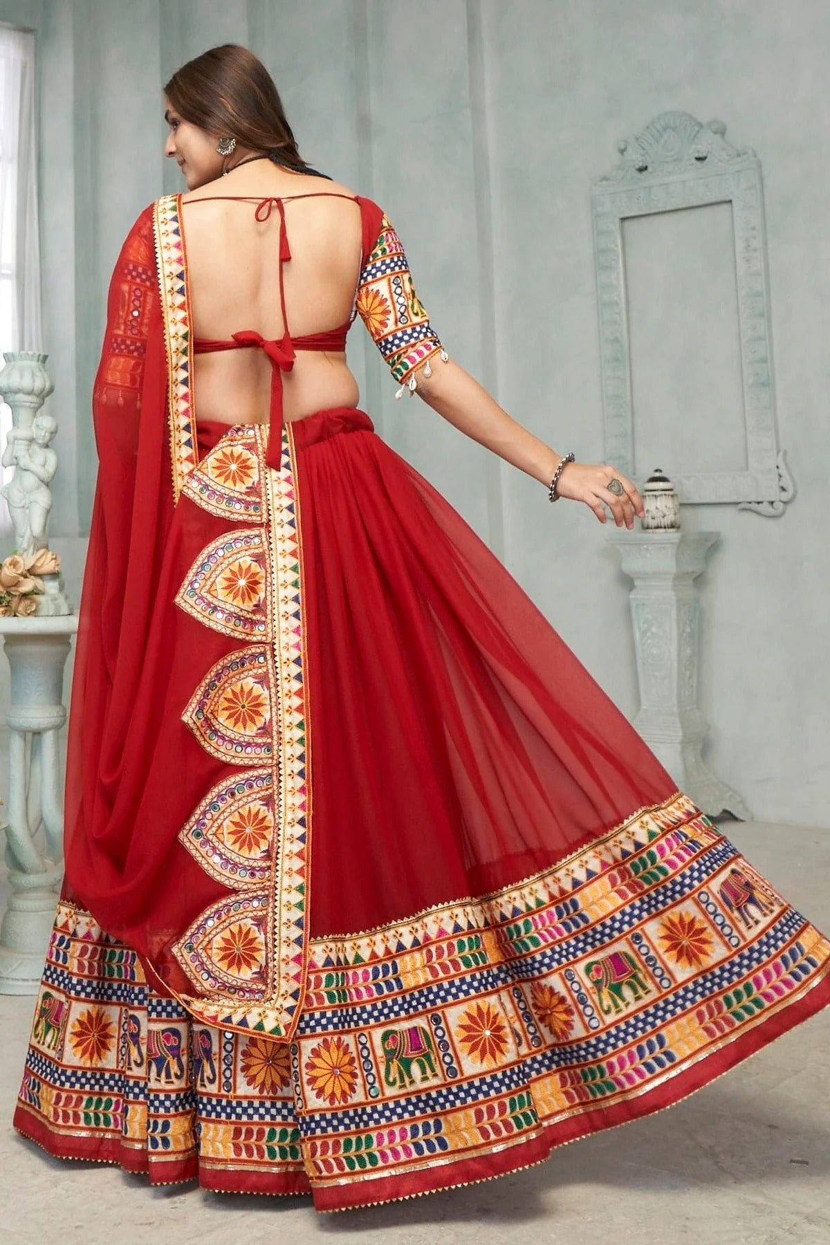 Maroon Colour Embroidery Work Georgette Navratri Lehenga LD1170021 A
