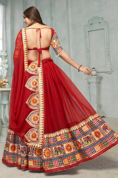 Maroon Colour Embroidery Work Georgette Navratri Lehenga LD1170021 A