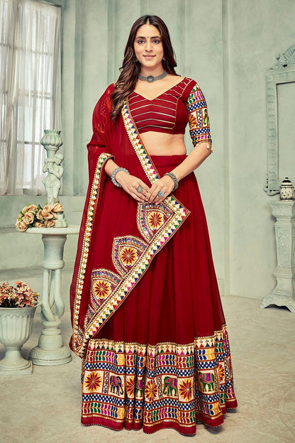 Maroon Colour Embroidery Work Georgette Navratri Lehenga LD1170021
