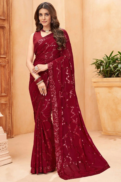 Maroon Colour Faux Georgette Designer Saree SD1110933