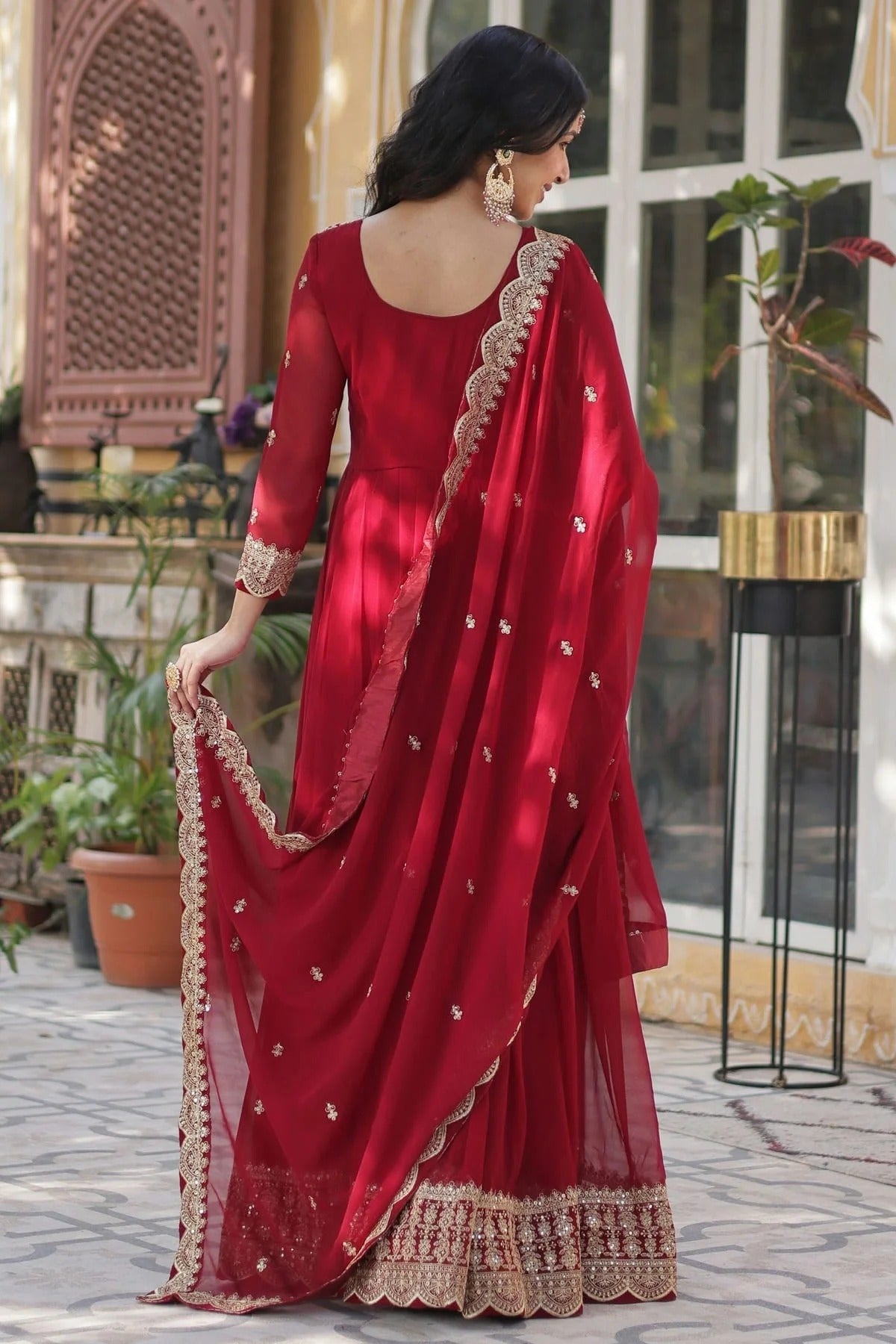 Maroon Colour Faux Georgette Fabric Stitched Gown GW1112367 A