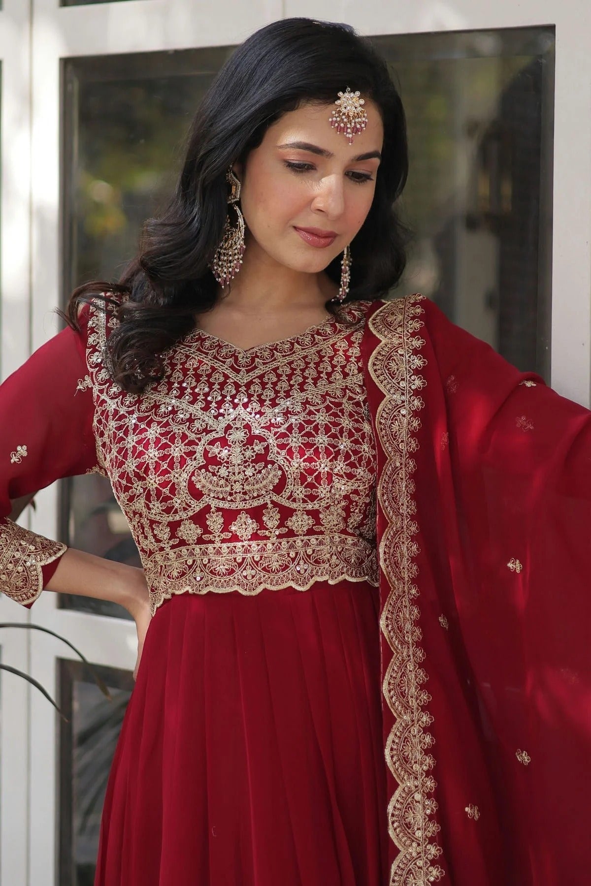 Maroon Colour Faux Georgette Fabric Stitched Gown GW1112367 B