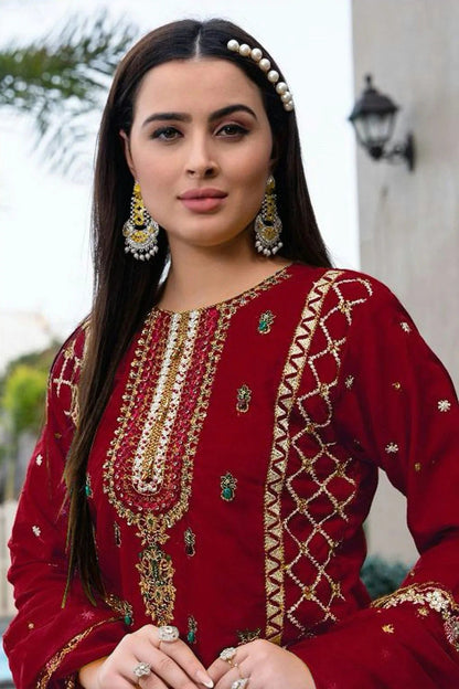 Maroon Colour Faux Georgette Pant Style Suit SM1140072 A