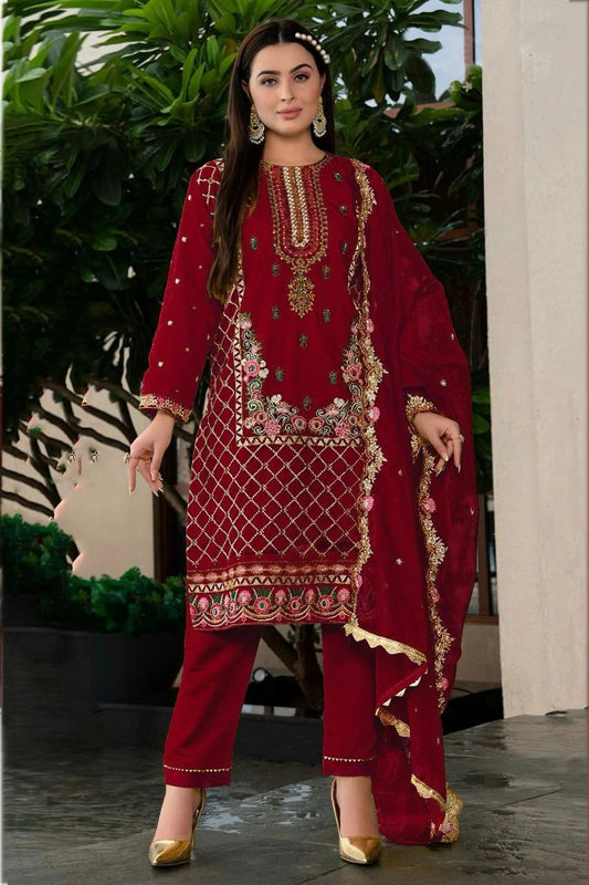 Maroon Colour Faux Georgette Pant Style Suit SM1140072