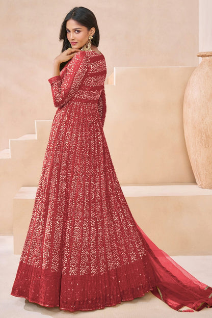 Maroon Colour Faux Georgette Semi Stitched Anarkali Suit SM1140473 A