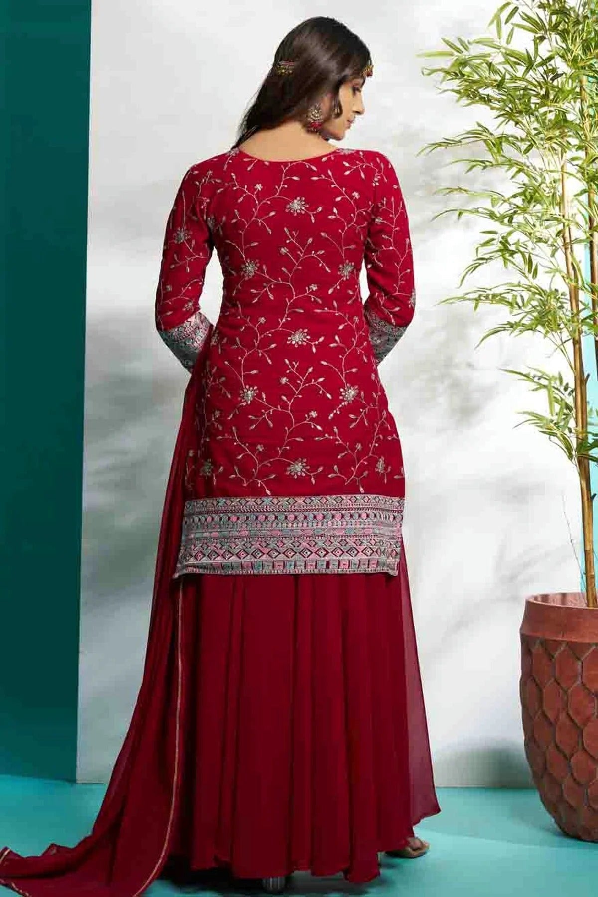 Maroon Colour Faux Georgette Stitched Suit SS1112895 A