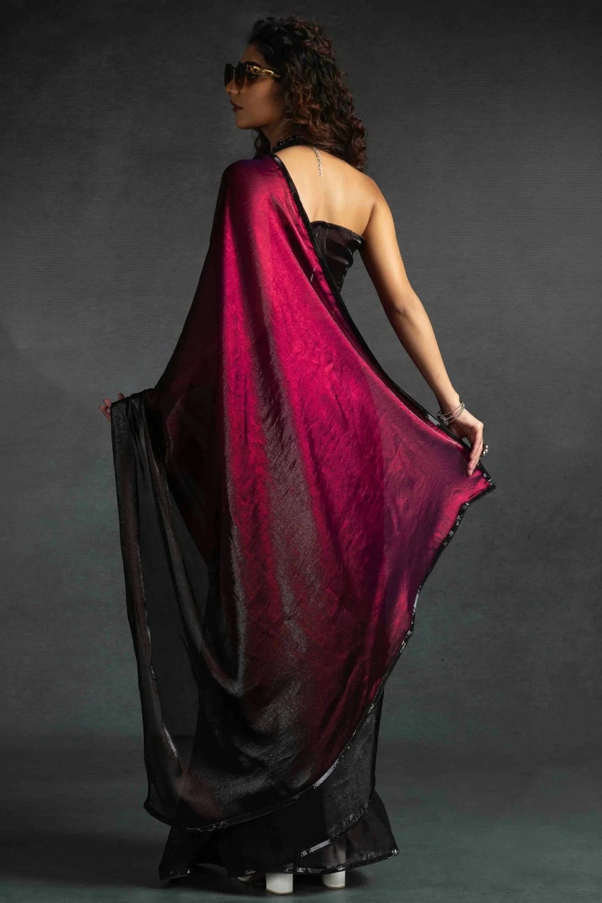 Maroon Colour Fendi Satin Silk Ready To Wear Saree SD1122031 A