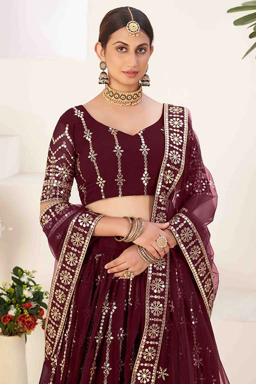 Maroon Colour Georgette Designer Lehenga Choli LC1240025 B