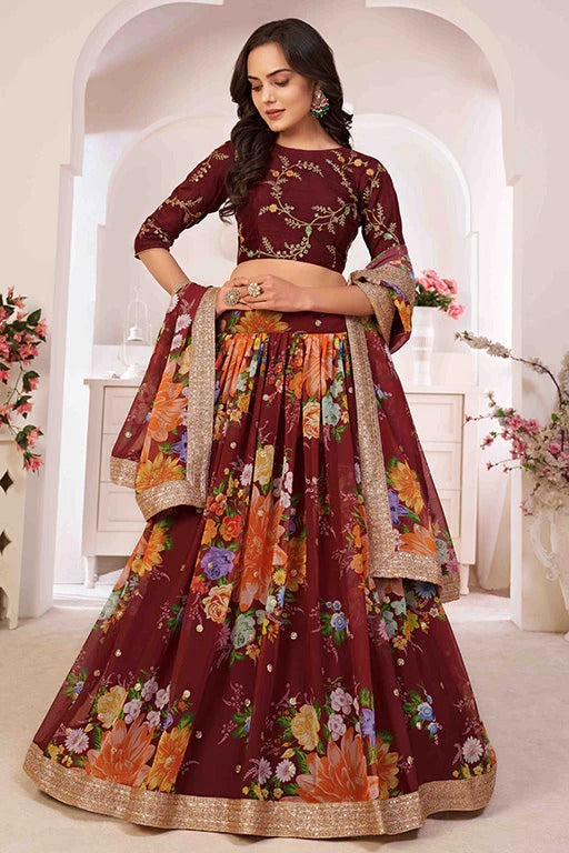 Maroon Colour Georgette Designer Lehenga Choli LC1240044