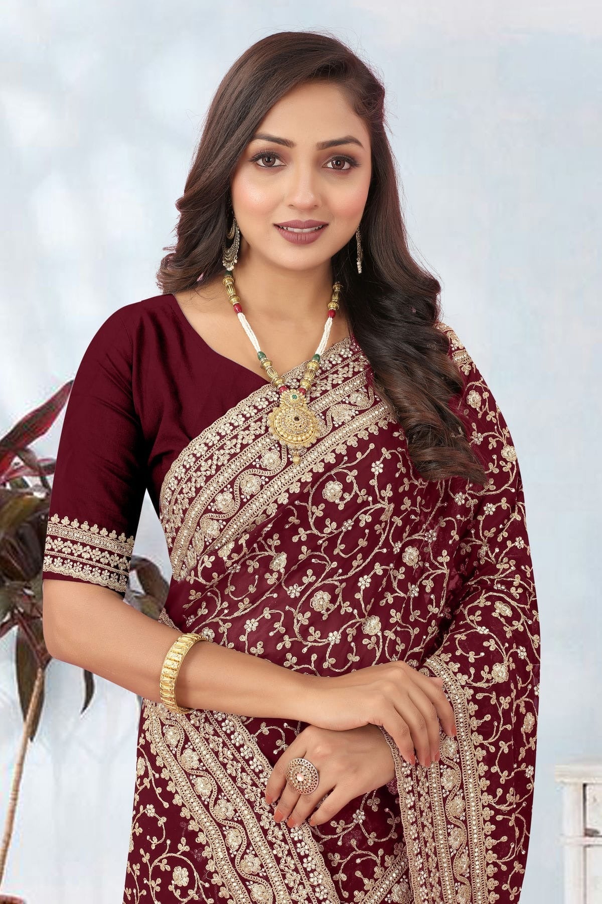 Maroon Colour Georgette Designer Saree LC1121716 A