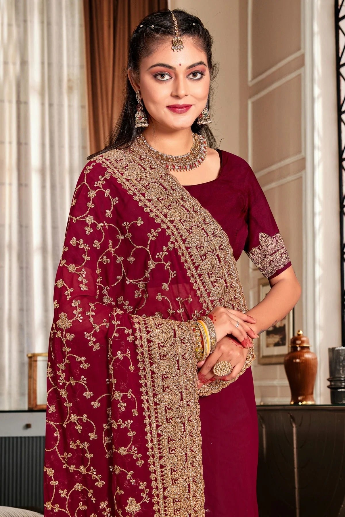 Maroon Colour Georgette Designer Saree LC1121723 A