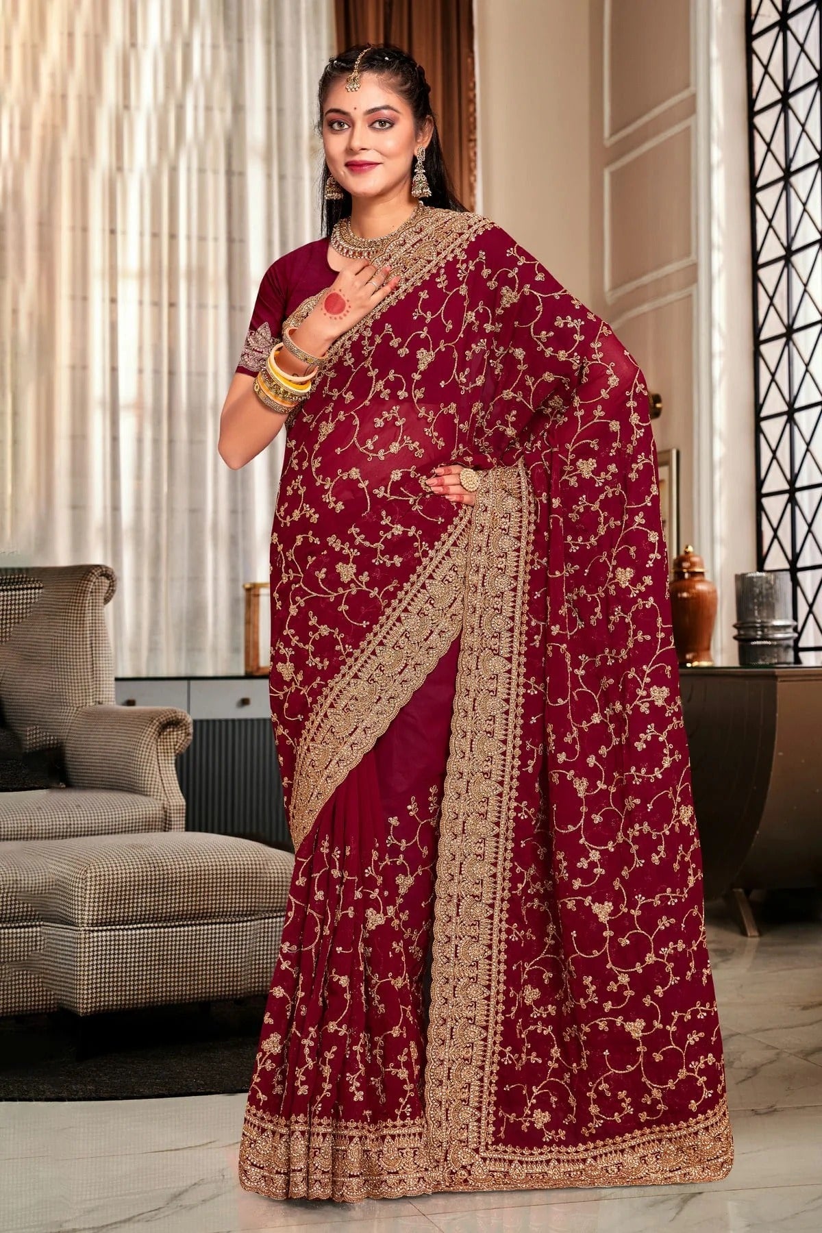 Maroon Colour Georgette Designer Saree LC1121723