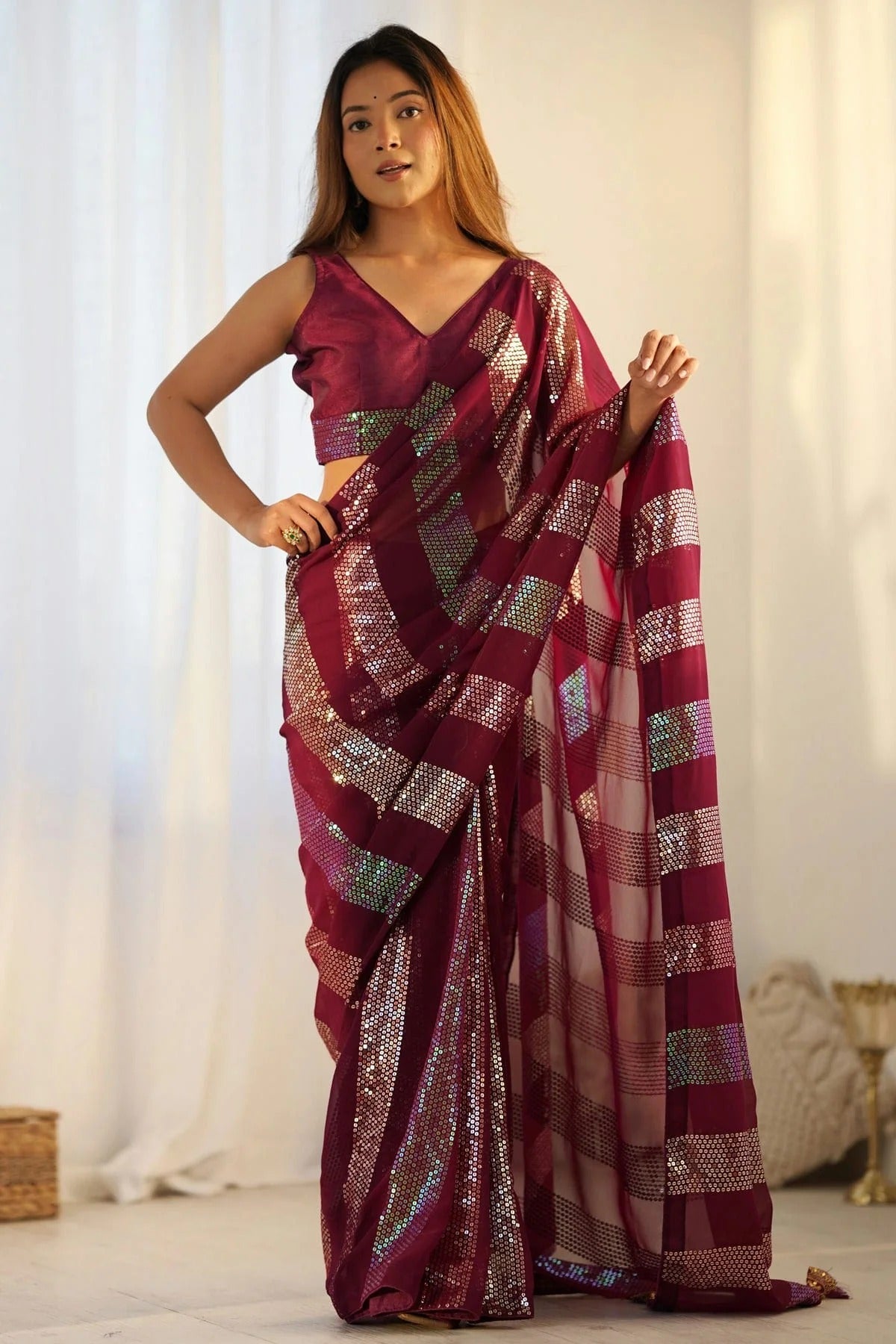 Maroon Colour Georgette Designer Saree SD1111951