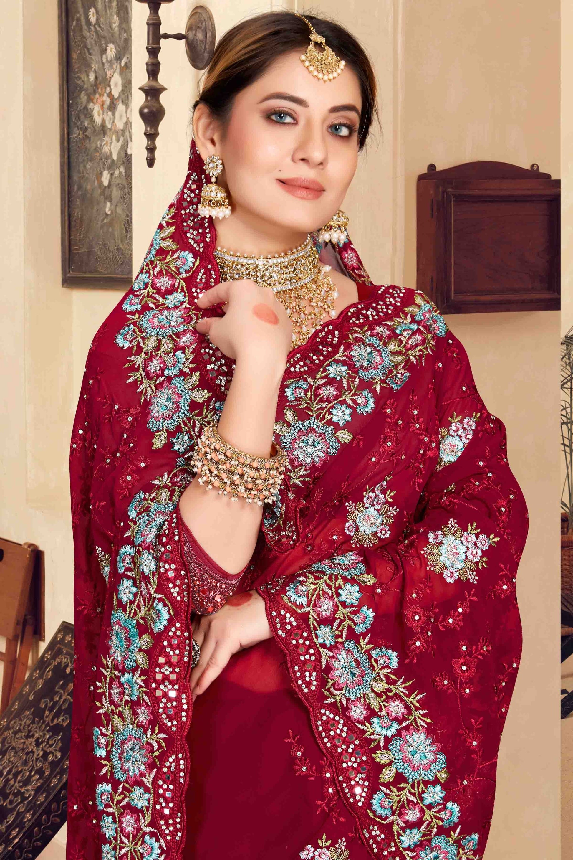 Maroon Colour Georgette Designer Saree SD1121153 A