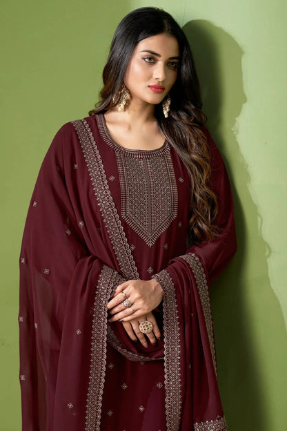 Maroon Colour Georgette Pant Style Suit SM1110646 A