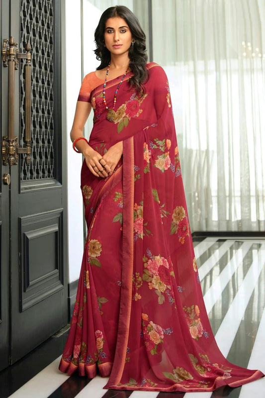 Maroon Colour Georgette Printed Saree SD1180049