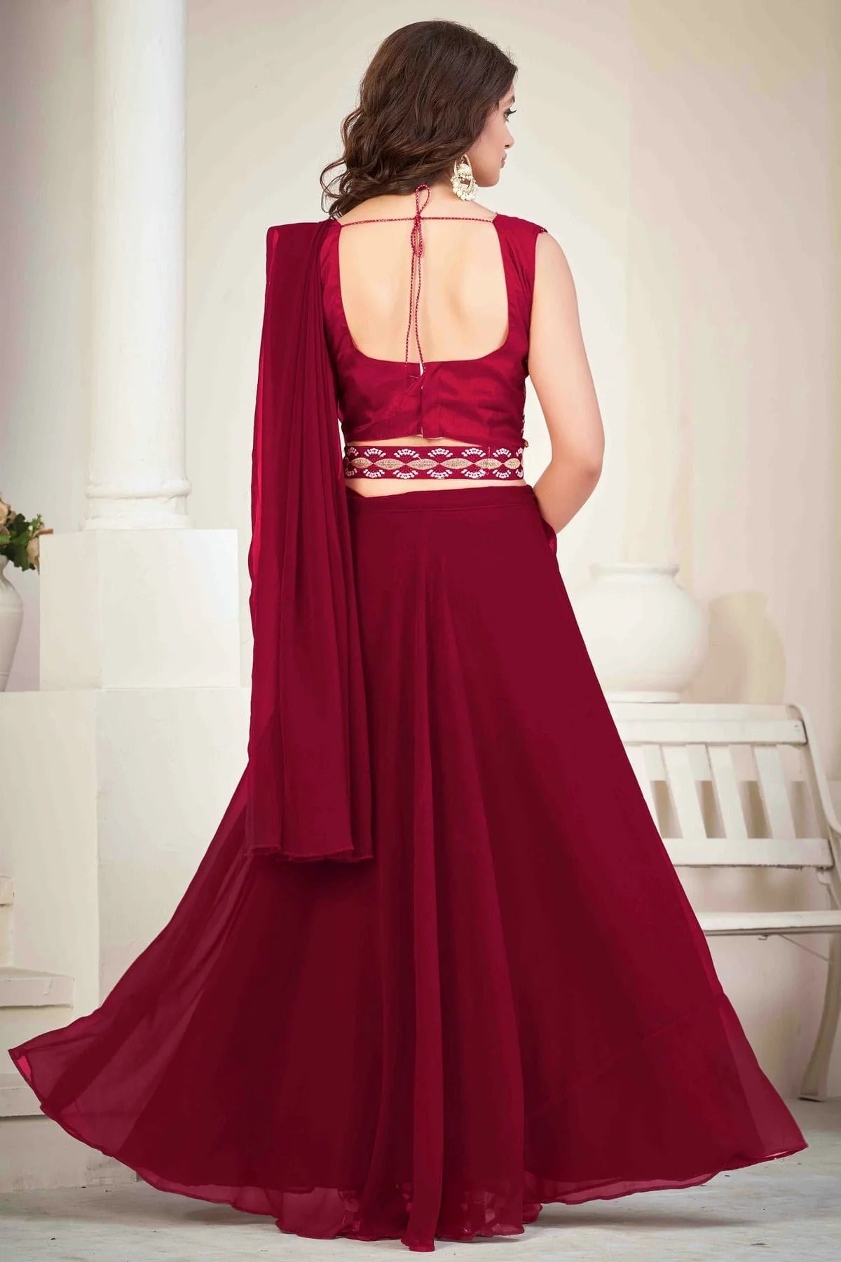 Maroon Colour Georgette Semi Stitched Lehenga Choli LC1170051 B
