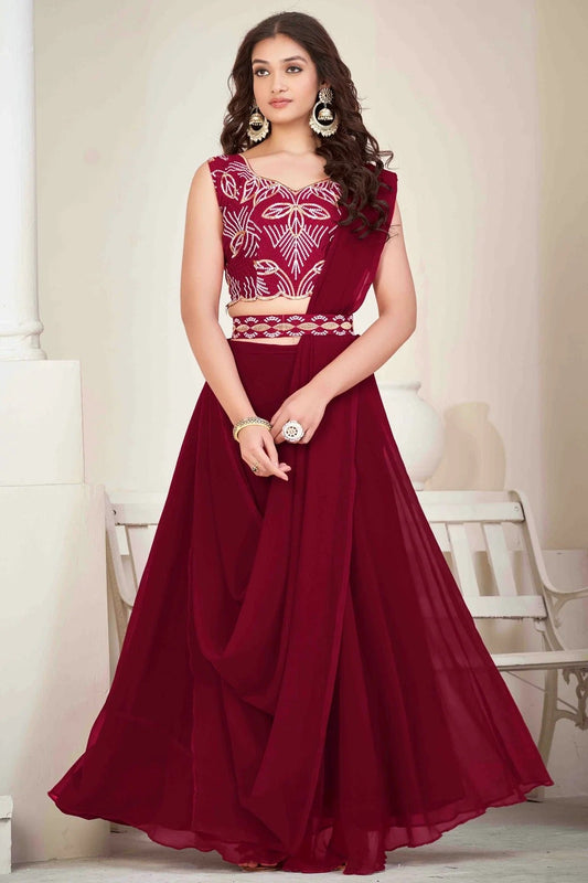 Maroon Colour Georgette Semi Stitched Lehenga Choli LC1170051