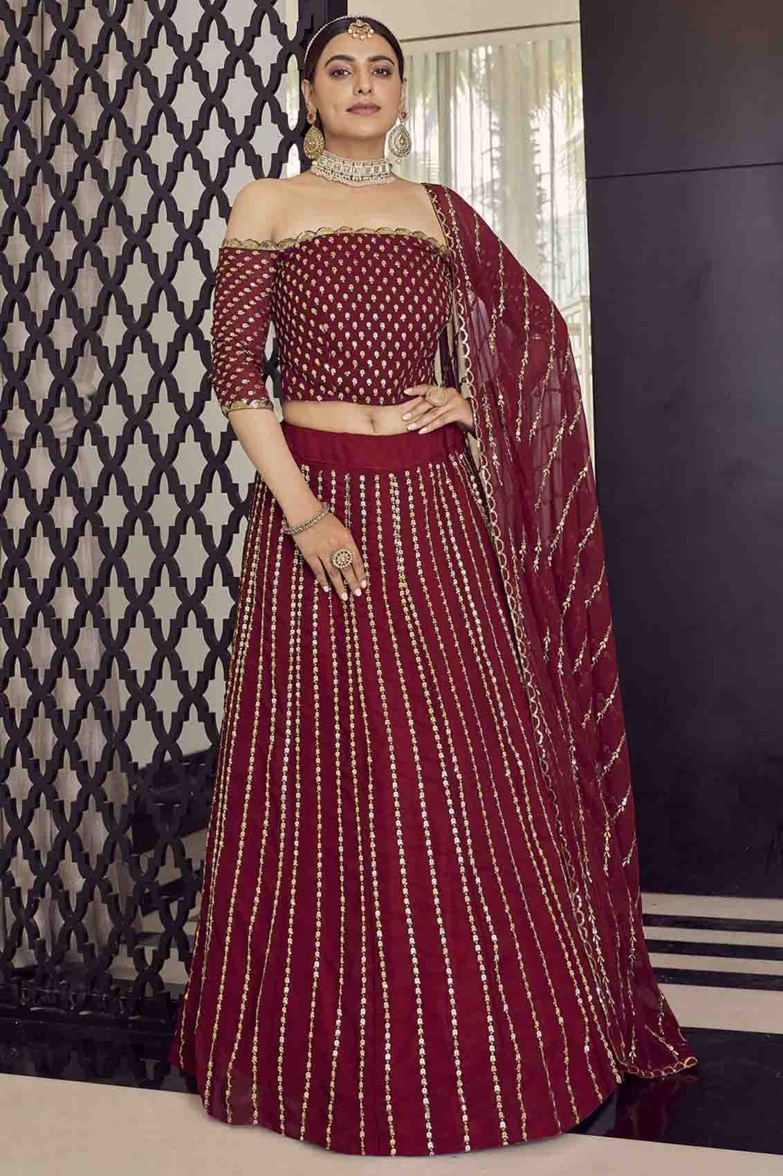 Maroon Colour Georgette Sequins Work Lehenga Choli LC1080603