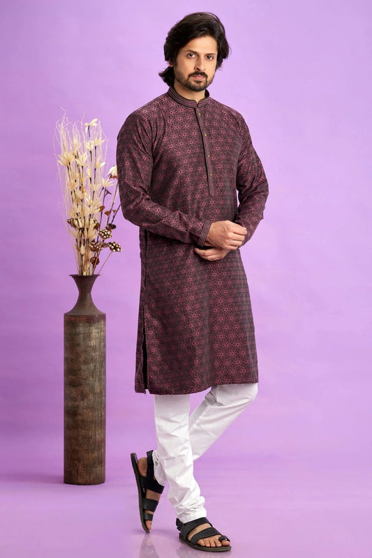 Maroon Colour Jacquard Art Silk Pintex Work Kurta Pajama KP1230206