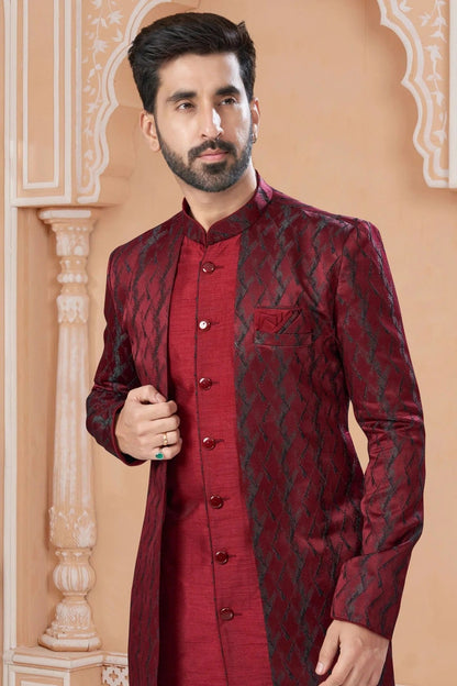 Maroon Colour Jacquard Sherwani SH1040555 A