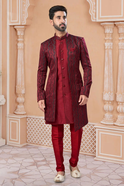Maroon Colour Jacquard Sherwani SH1040555