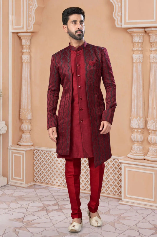 Maroon Colour Jacquard Sherwani SH1040555