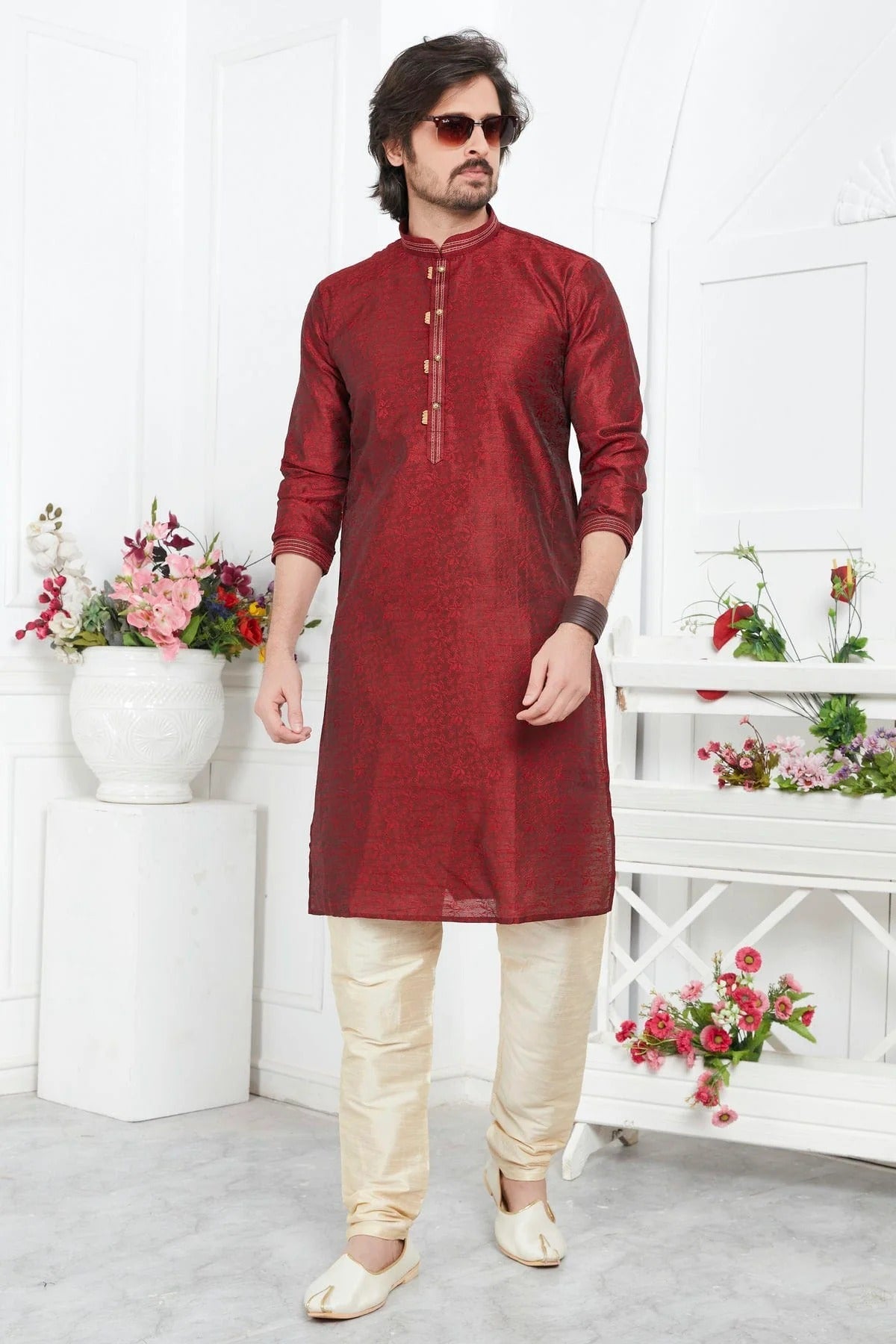 Maroon Colour Jacquard Silk Brocade Kurta Pajama KP1230213 A