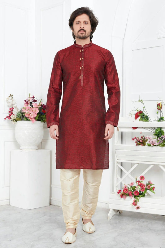 Maroon Colour Jacquard Silk Brocade Kurta Pajama KP1230213