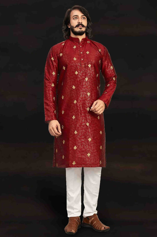 Maroon Colour Kurta Pajama In Art Silk KP1210006