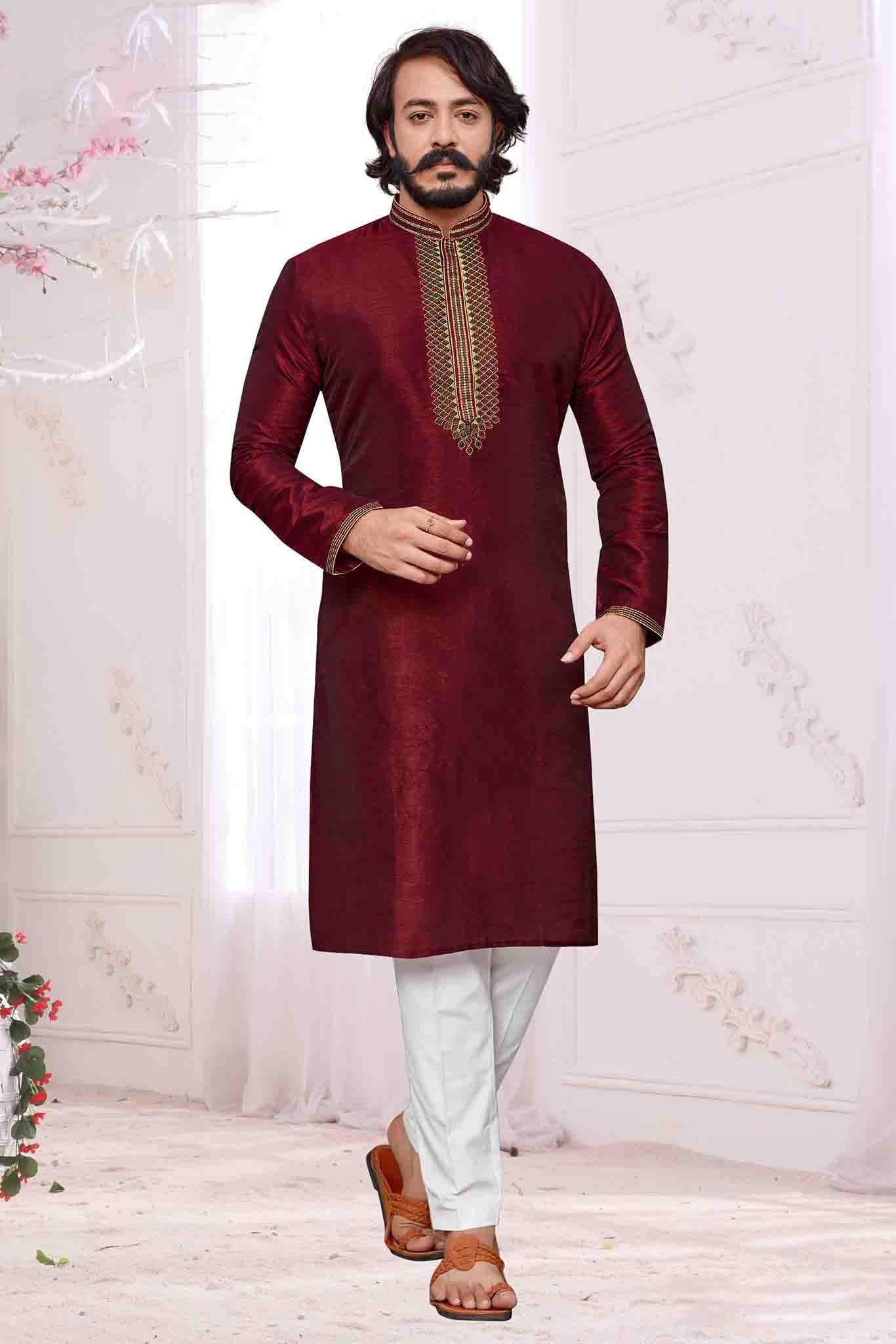 Maroon Colour Kurta Pajama In Art Silk KP1210086