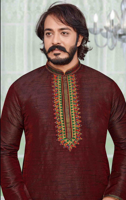 Maroon Colour Kurta Pajama In Art Silk KP1210096 A