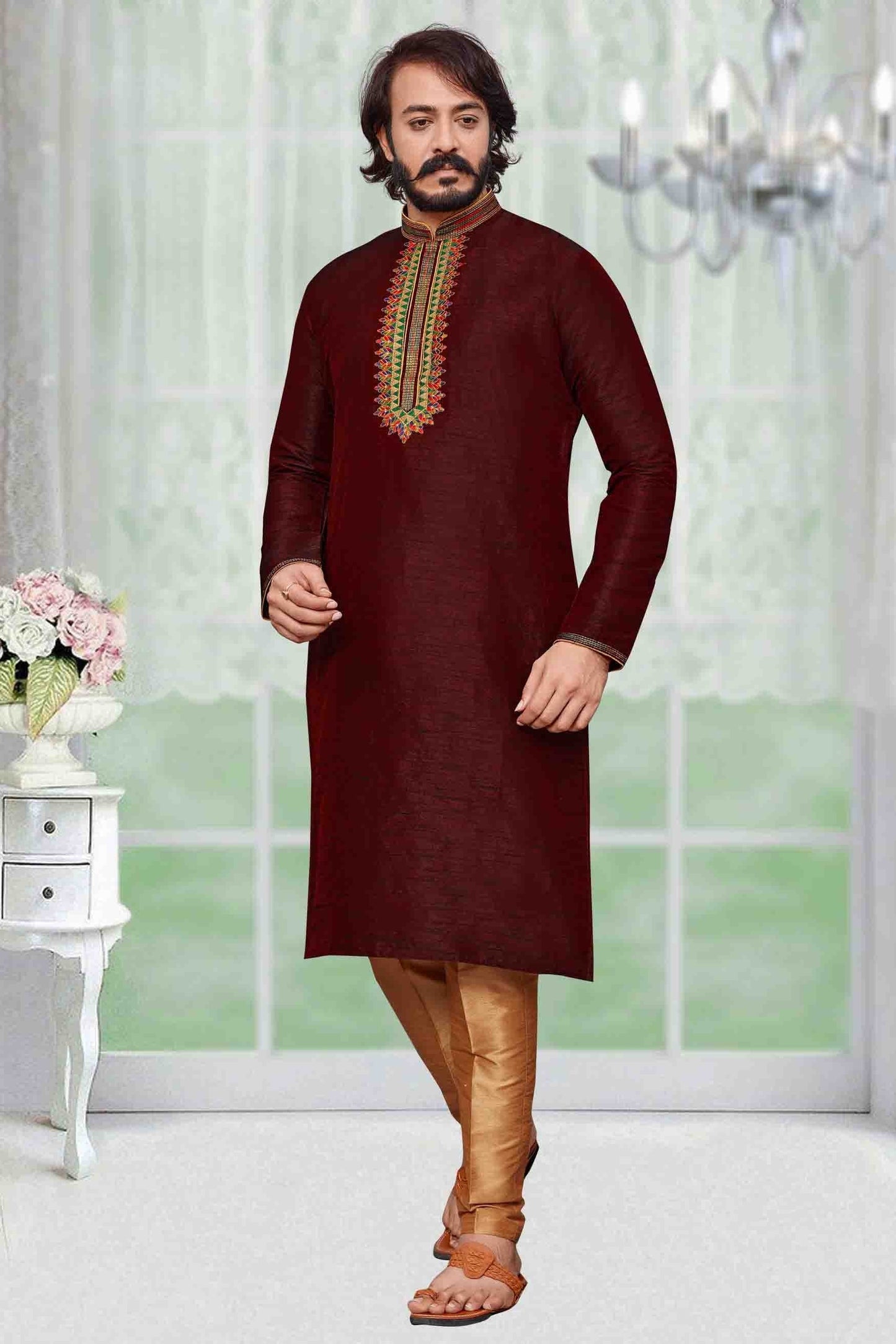 Maroon Colour Kurta Pajama In Art Silk KP1210096