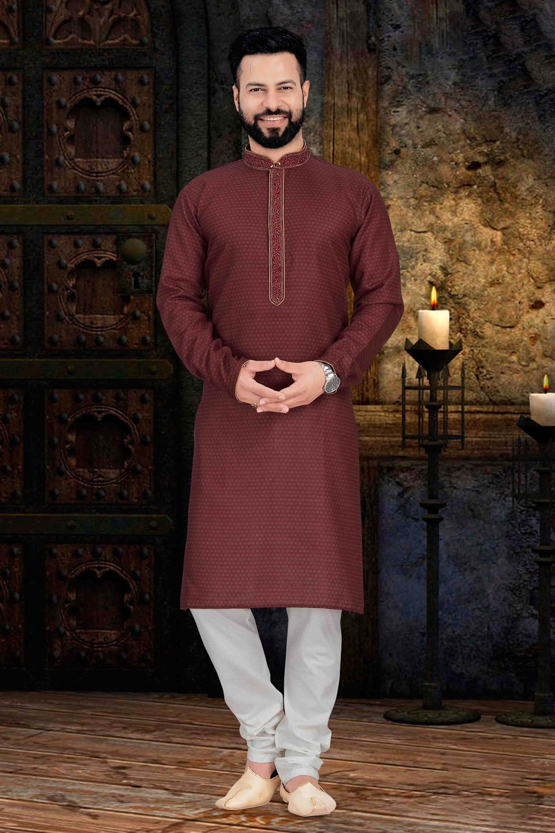 Maroon Colour Kurta Pajama In Cotton KP1210109
