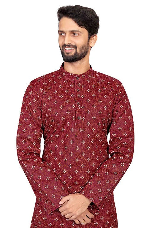Maroon Colour Kurta Pajama In Cotton KP1210189 A