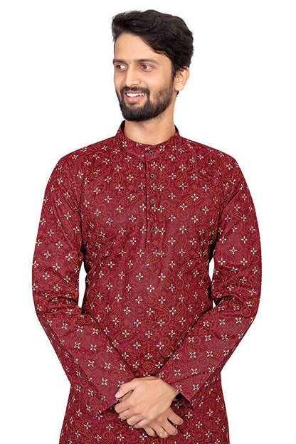 Maroon Colour Kurta Pajama In Cotton KP1210189 A