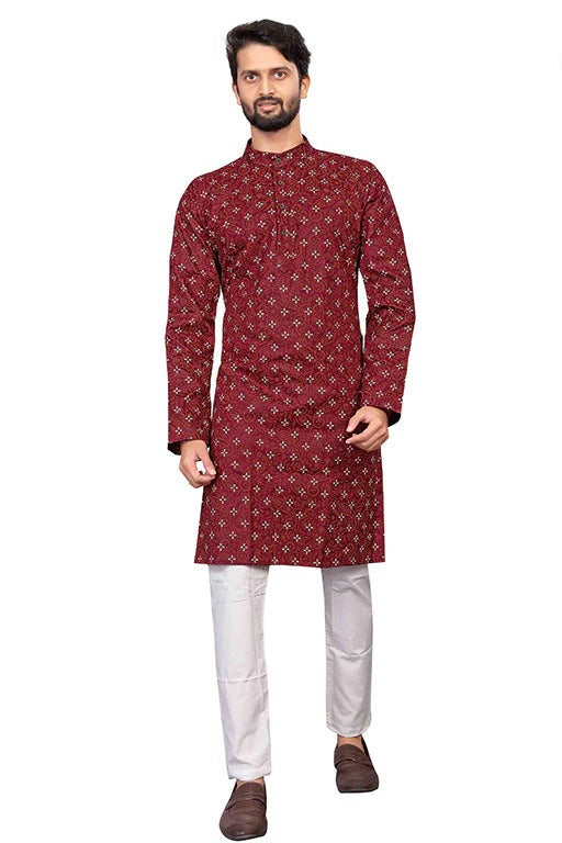 Maroon Colour Kurta Pajama In Cotton KP1210189